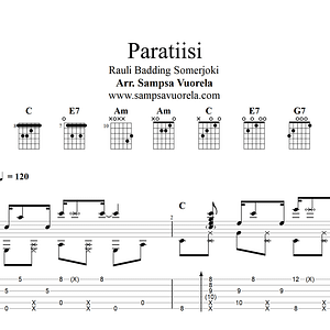 Paratiisi - Fingerstyle Guitar Tab
